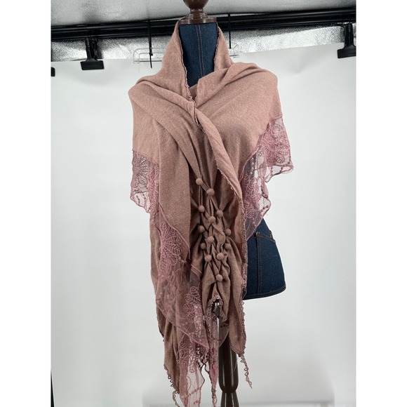 Womens Boho Cottagecore Shawl Wrap Lace Trim Fringe Romantic Fairycore Festival - Picture 1 of 4